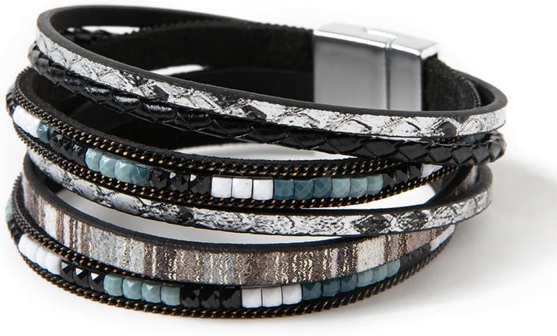 Rantanto Braid Leather Wrap Bracelet Trendy Stackable Crystal Cuff Boho Gold Heart Bracelet Jewelry Gift For Women - Image 1